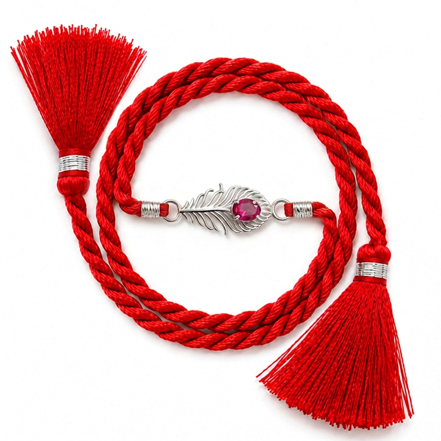 Radiant Feather Pink Stone CZ Silver Rakhi (ALVINA Signature)