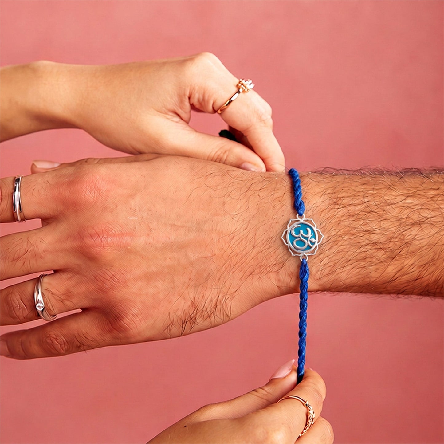Om Lotus Rhodium Plated 925 Silver Rakhi