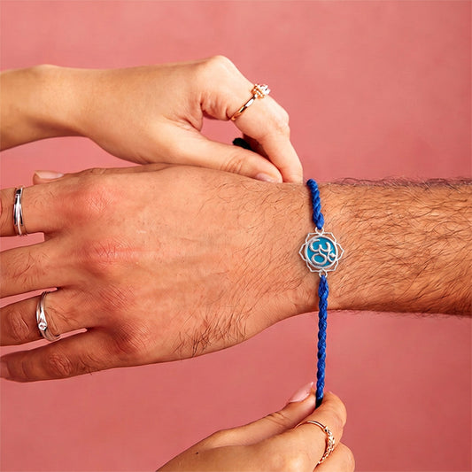Om Lotus Rhodium Plated 925 Silver Rakhi