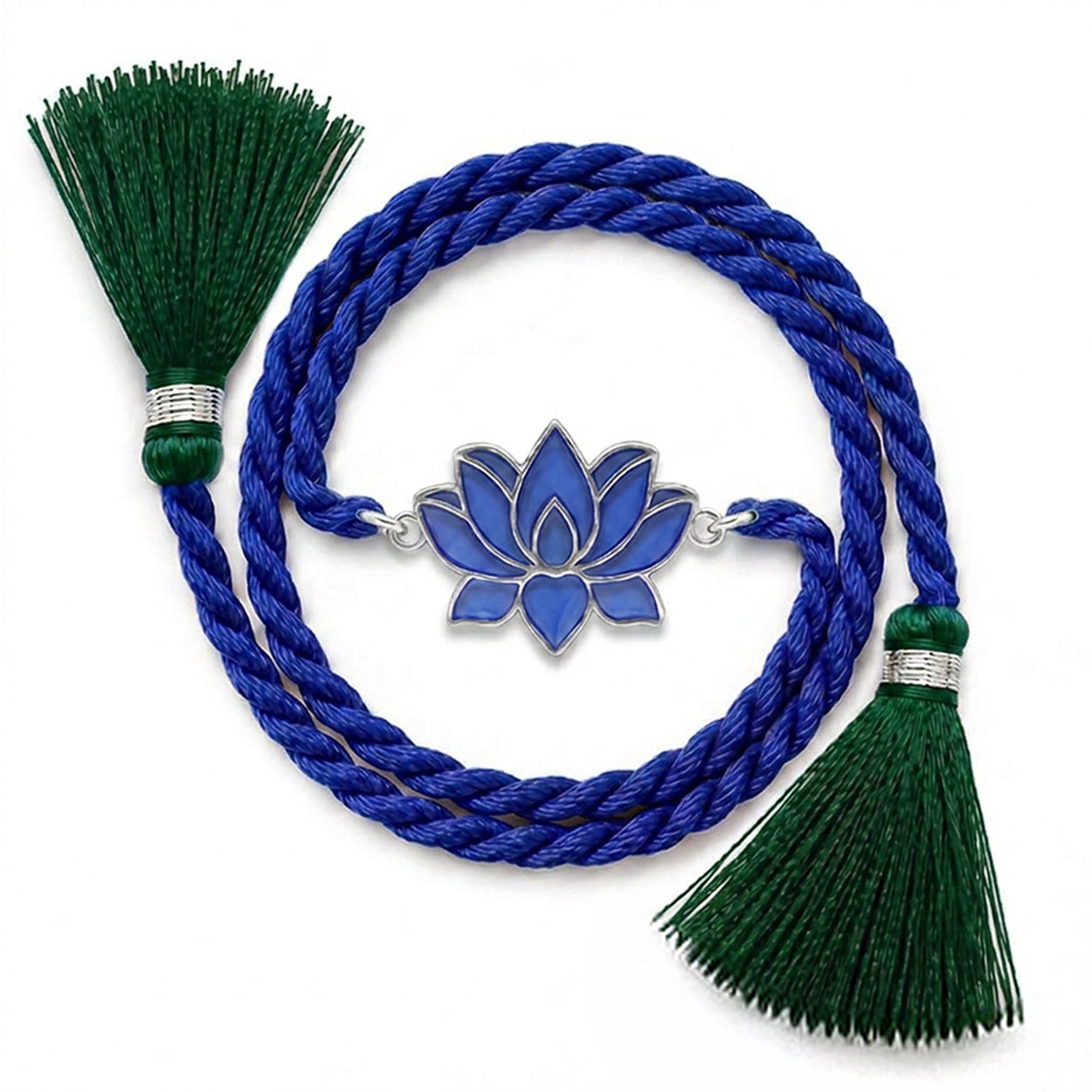 Lotus Bloom Enamel Rhodium Plated Silver Rakhi (ALVINA Signature)