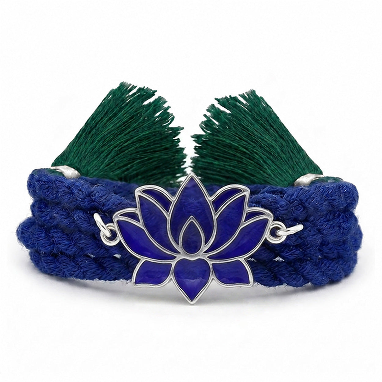 Lotus Bloom Enamel Rhodium Plated Silver Rakhi (ALVINA Signature)