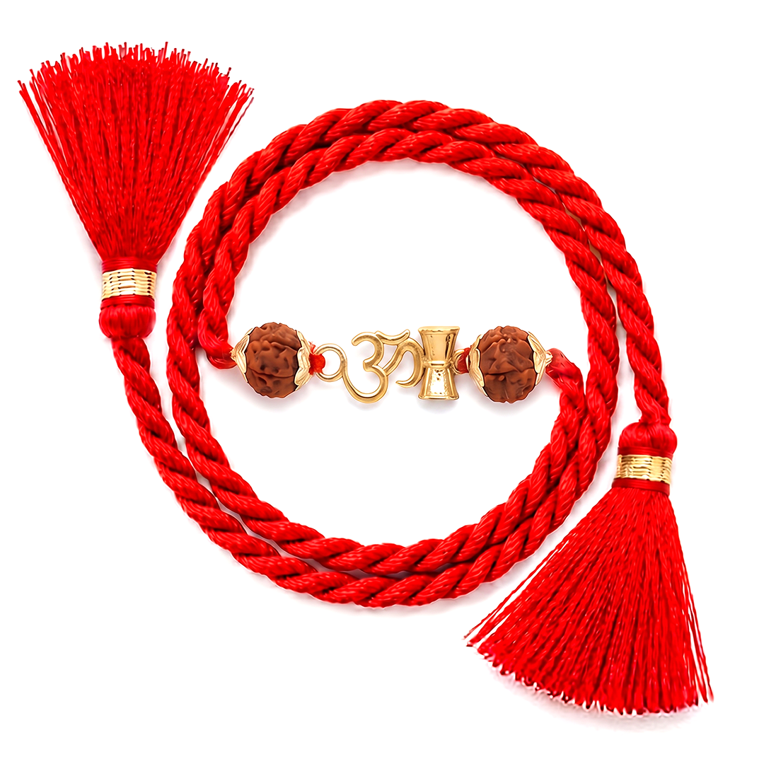 Divine Om Damru Rudraksha Gold Plated 925 Silver Rakhi