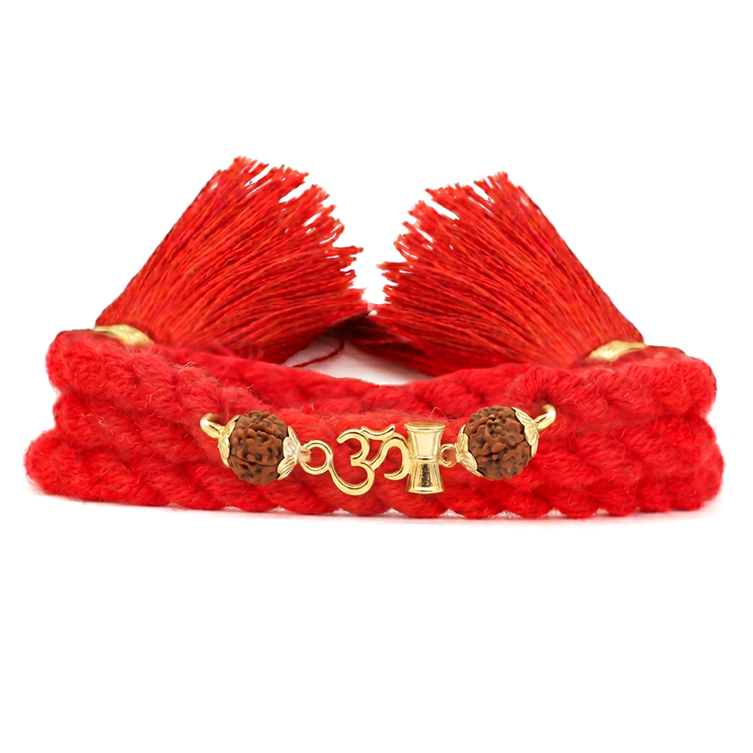 Divine Om Damru Rudraksha Gold Plated 925 Silver Rakhi