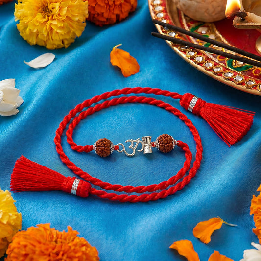 Sacred Om Rhodium Plated 925 Silver Rakhi