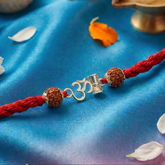 Sacred Om Rhodium Plated 925 Silver Rakhi