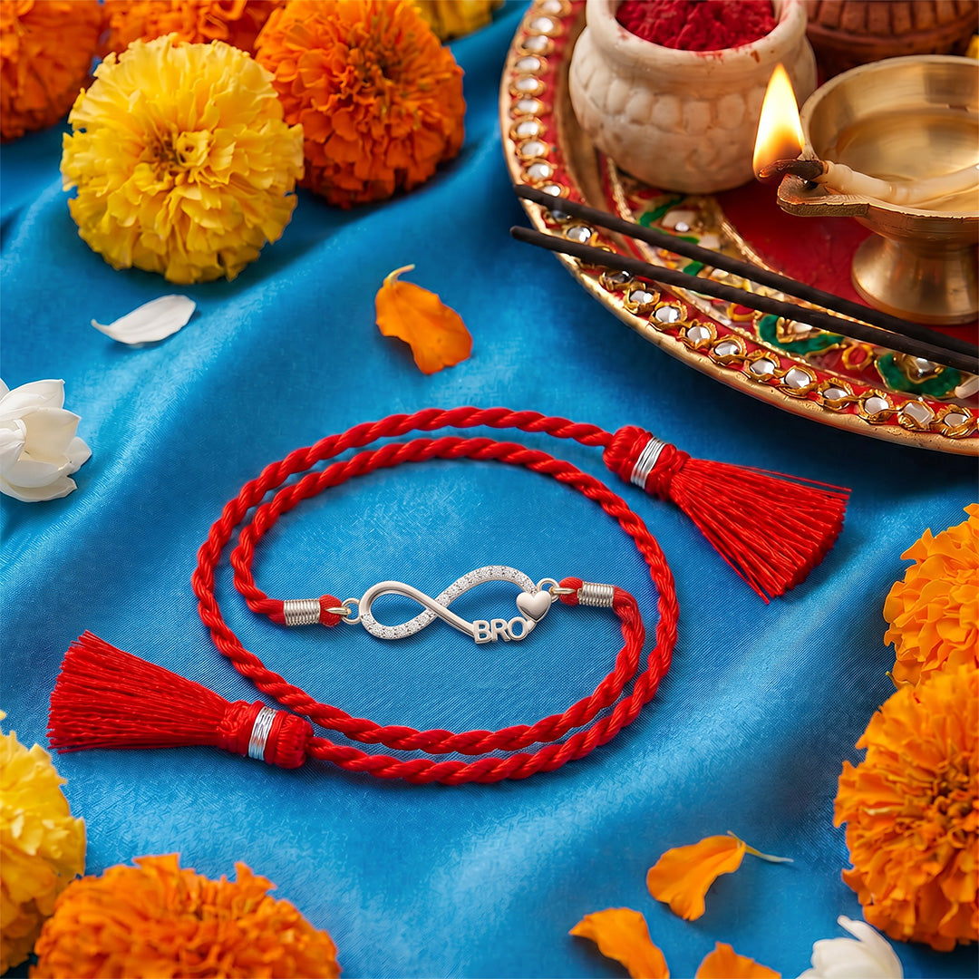 Infinity Bond CZ Rhodium Plated Silver Rakhi (ALVINA Signature)