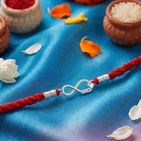 Infinity Bond CZ Rhodium Plated Silver Rakhi (ALVINA Signature)