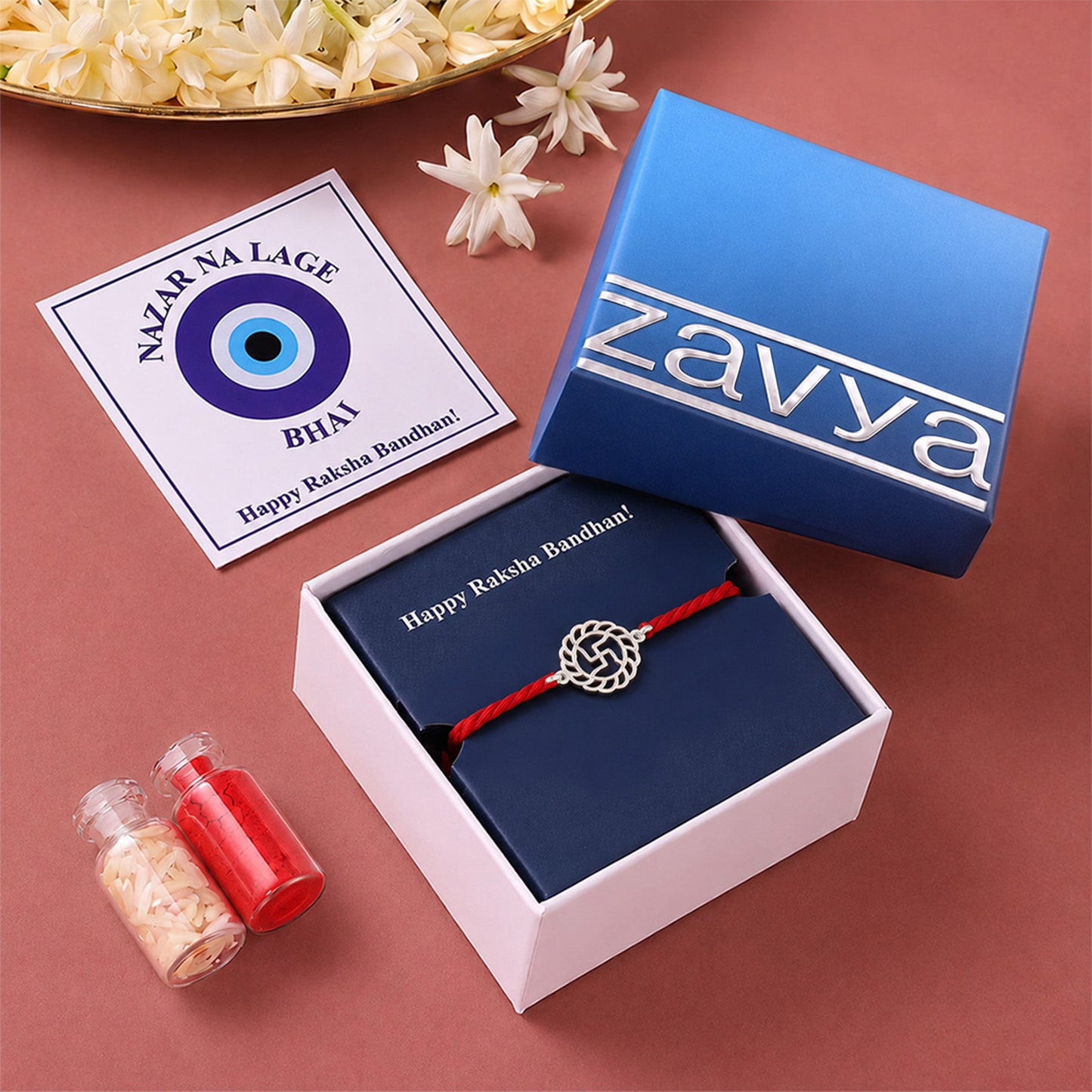 Sacred Swastika Rhodium Plated 925 Silver Rakhi