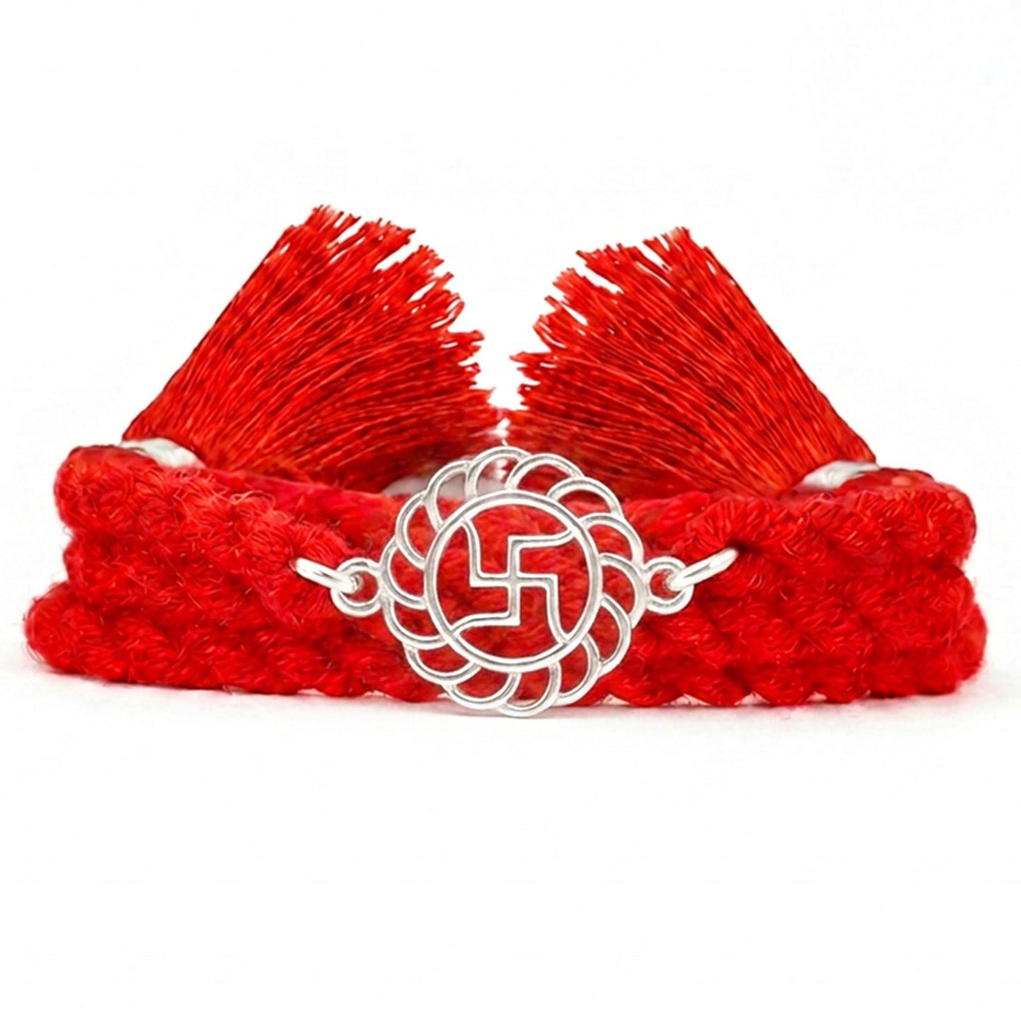 Sacred Swastika Rhodium Plated 925 Silver Rakhi