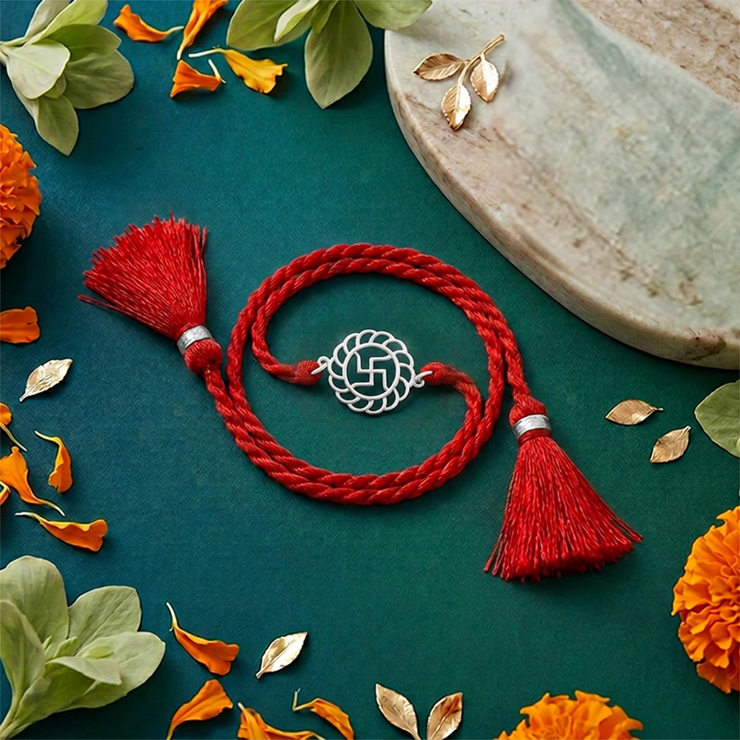 Sacred Swastika Rhodium Plated 925 Silver Rakhi