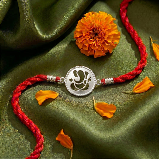 Divine Ganesha Rhodium Plated 925 Silver Rakhi