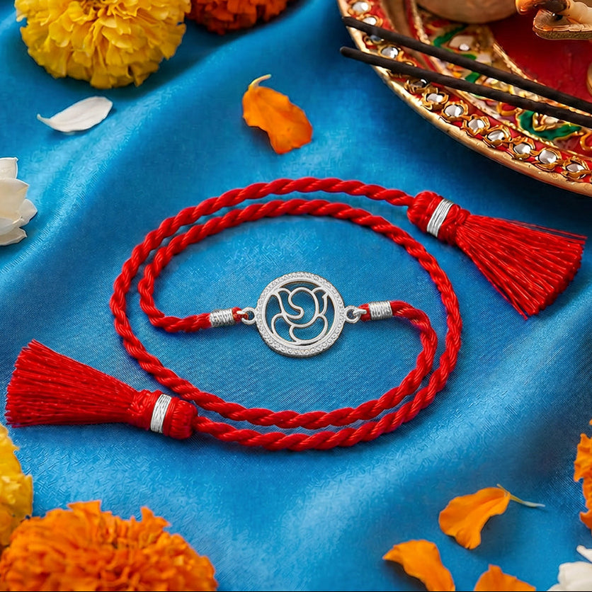 Divine Abstract Ganesha Silver Rakhi (ALVINA Signature)