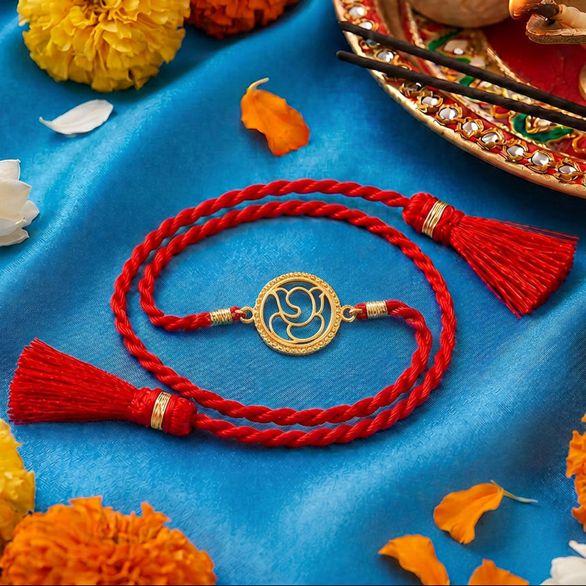 Divine Abstract Ganesha Gold Plated Silver Rakhi (ALVINA Signature)