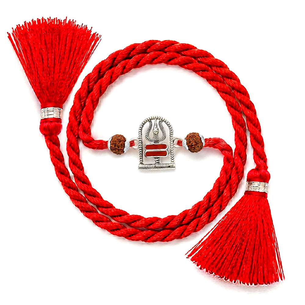 Shivling Trishul Rudraksha Beads Oxidised Silver Rakhi (ALVINA Signature)