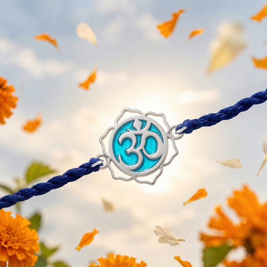 Om Lotus Rhodium Plated 925 Silver Rakhi